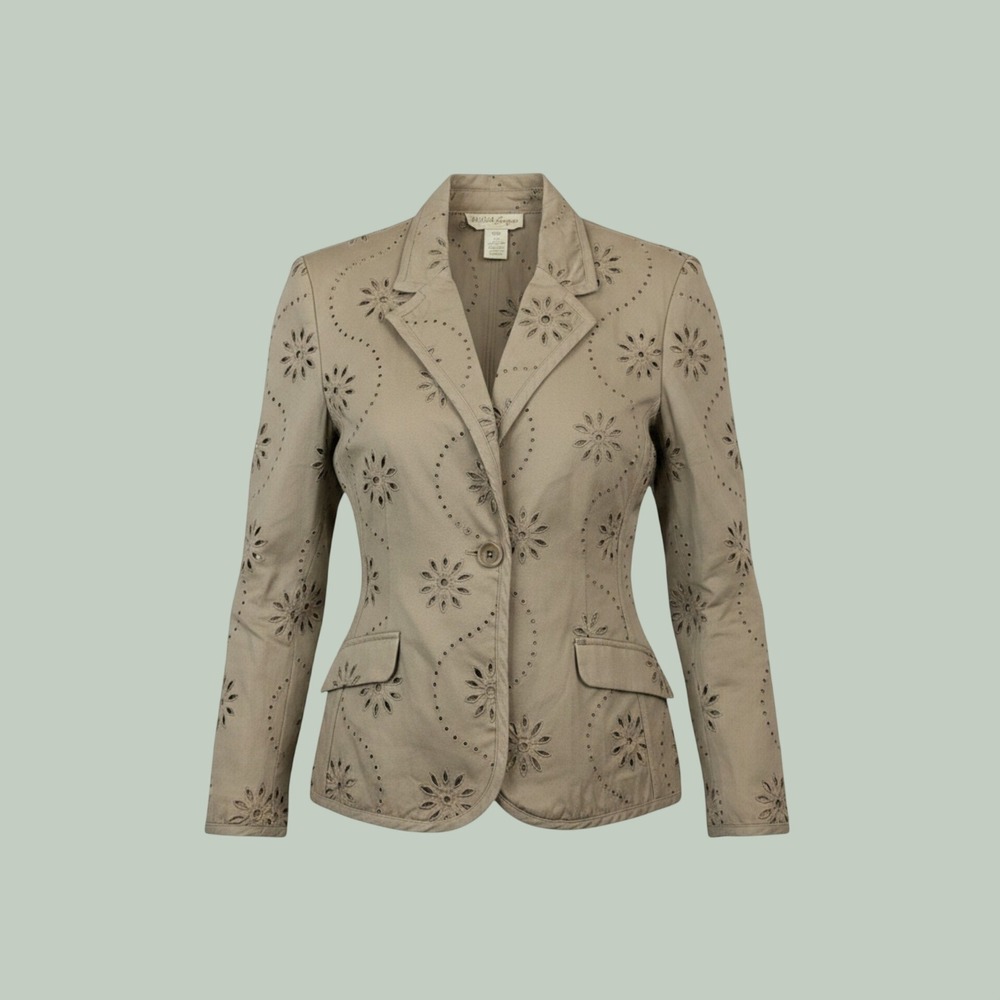 Parisian Signature Blazer 14P Khaki Eyelet Floral Embroidered Cotton Jacket